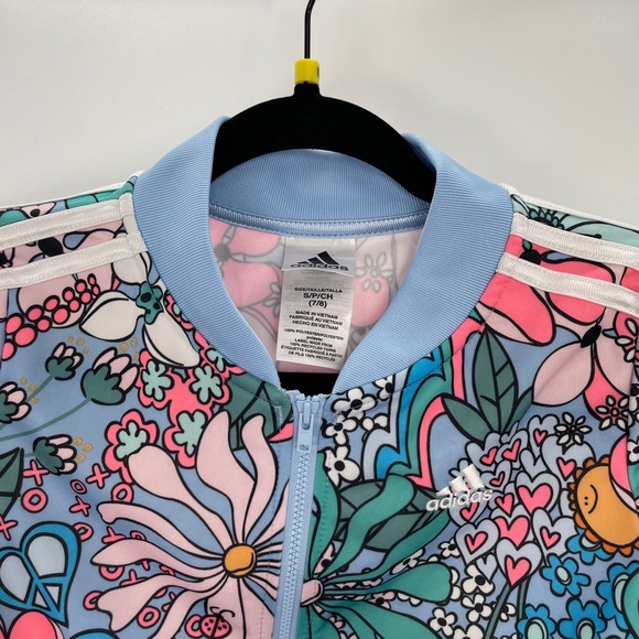 Adidas Girls Youth Floral Peace Sunshine & Flowers Track Jacket Size S (7/8) - Picture 8 of 12